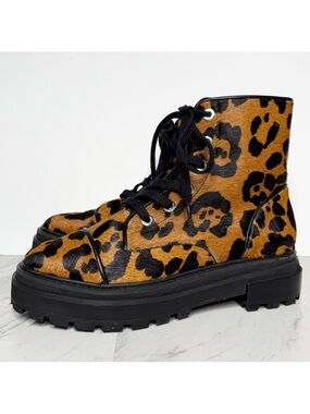 Schutz Maylova Leopard Lug Sole Combat Boot 8 1/2 B
